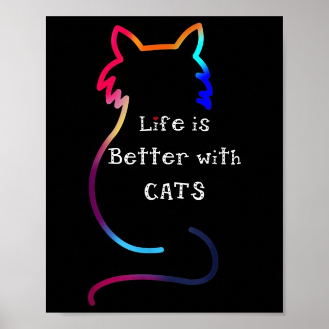 Kattliv är bättre med katter färgglada  poster (Framsidan)