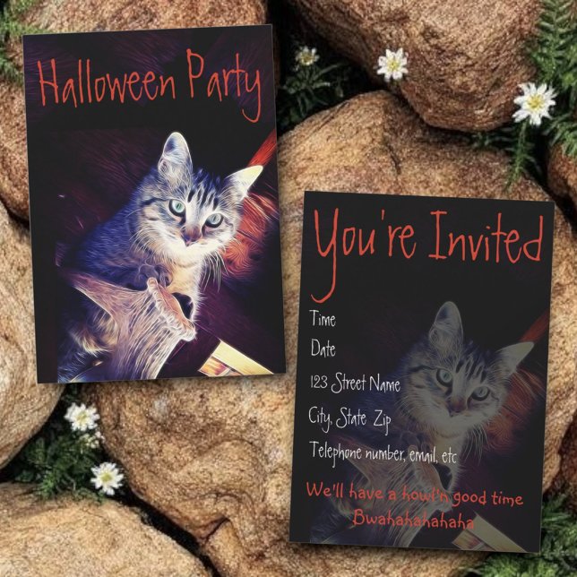 Kattljus närbild fotografi inbjudan (Halloween party invitation template front and back)