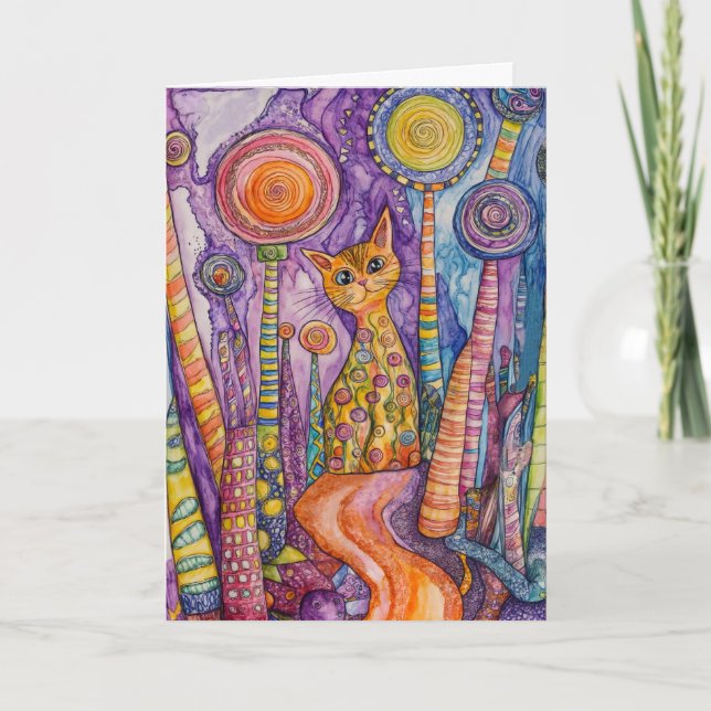 Kattlycka Rolig Katt Kort (Framsida)