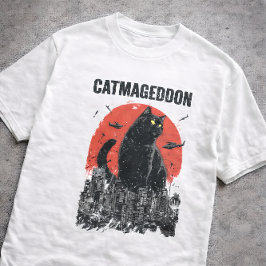 Kattmageddon Jätte Katt Monster Stad Kaiju Rolig H T Shirt