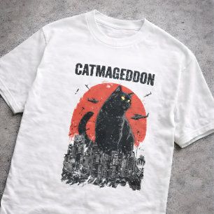 Kattmageddon Jätte Katt Monster Stad Kaiju Rolig H T Shirt