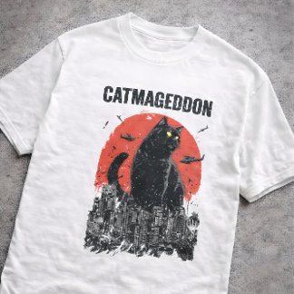 Kattmageddon Jätte Katt Monster Stad Kaiju Rolig H T Shirt