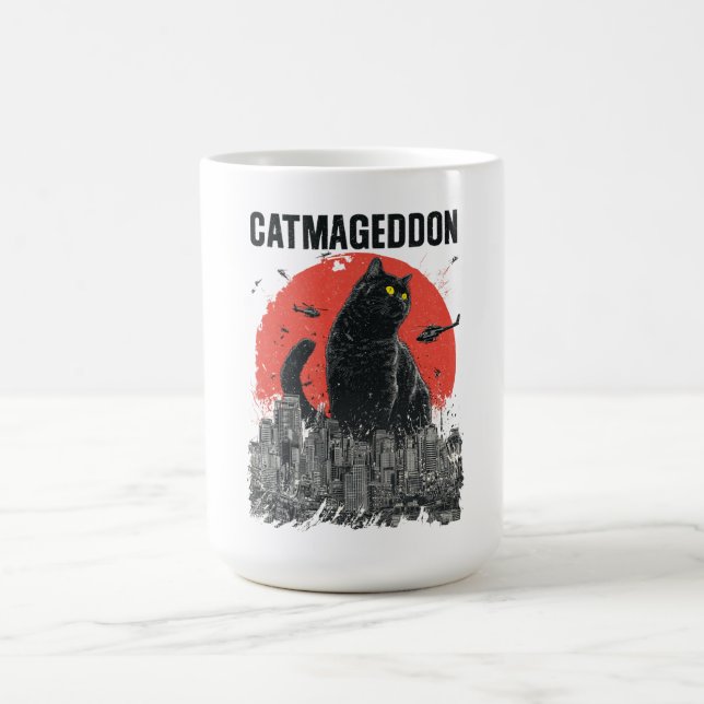 Kattmageddon Jättekatt Monster Stad Kaiju Rolig Hu Kaffemugg (Center)