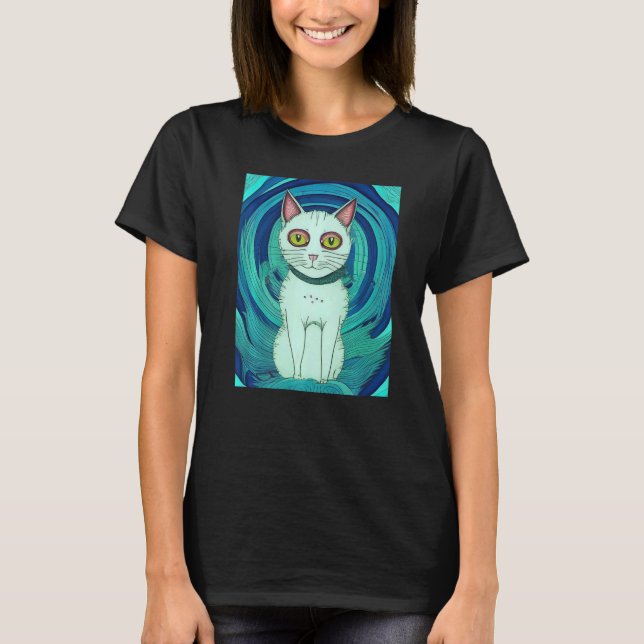 kattmålning akvarellporträtt t shirt (Framsida)
