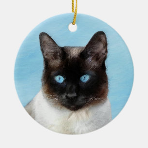 Kattmålning för siamesisk katalog - originalkonst julgransprydnad keramik