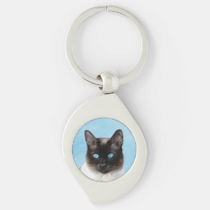 Kattmålning för siamesisk katalog - originalkonst swirl silverfärgad nyckelring