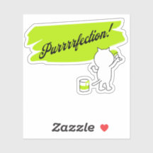 Kattmålning "Purrrefektion!" på väggen.