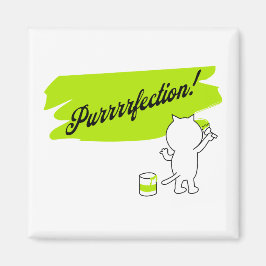 Kattmålning "Purrrefektion!" på väggen. Magnet