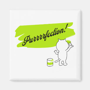 Kattmålning "Purrrefektion!" på väggen. Magnet