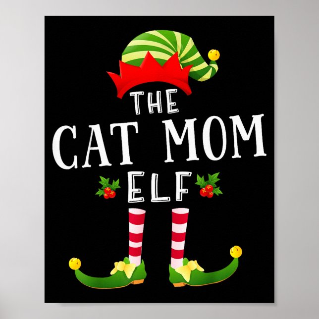 Kattmamma Älva Jul Matchande Pyjamas Män Kvinnor Poster (Framsidan)