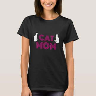 Kattmamma Dam T-shirts med vit kattsiluett