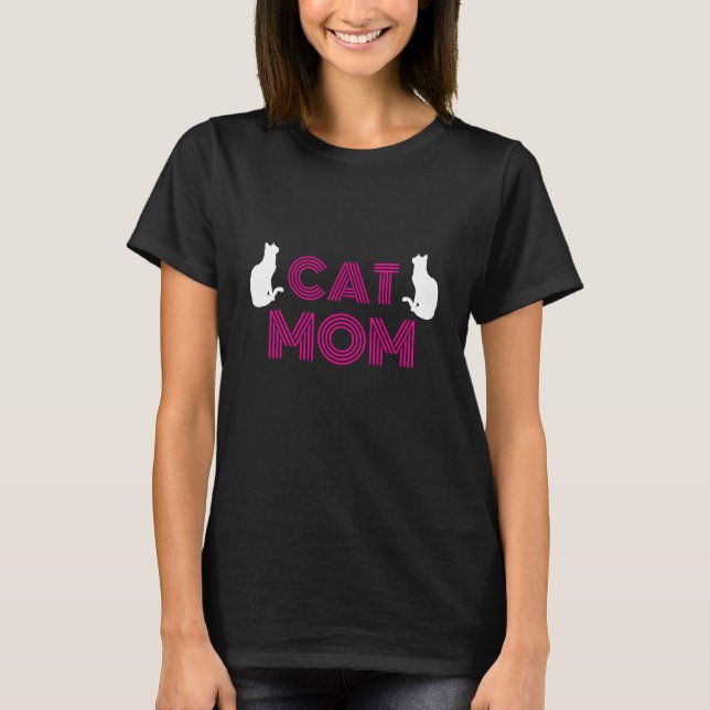 Kattmamma Dam T-shirts med vit kattsiluett (Framsida)