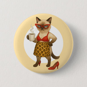 Kattmamma dricker kaffe knapp