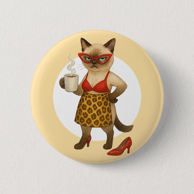 Kattmamma dricker kaffe  knapp (Framsida)