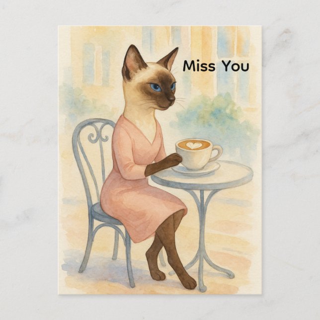 Kattmamma dricker kaffe vykort (Framsida)