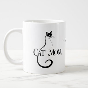 Kattmamma, Elegant minimalistisk svart katt-typogr Jumbo Mugg