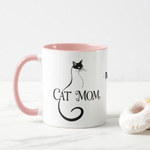 Kattmamma, Elegant minimalistisk svart katt-typogr Mugg