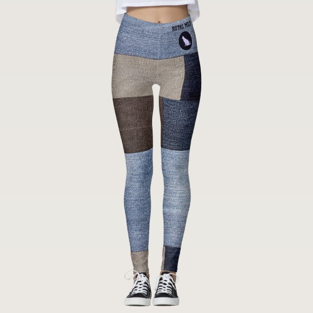 Kattmamma Färgglatt lapptäcke Falska Denim Byxor (Framsida)