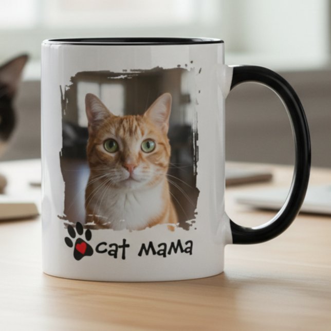Kattmamma Foto Husdjur Räddare Förespråkare Två-Tonad Mugg (Personalized "Cat Mama" photo mug for the rescue advocate — perfect birthday gift idea for her)