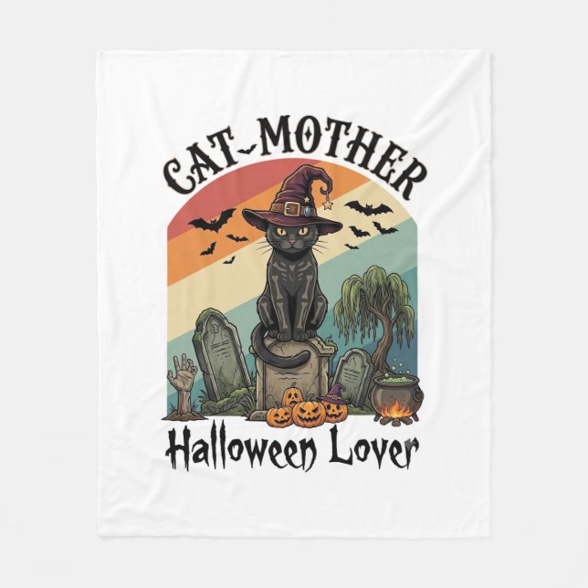 Kattmamma Halloweenälskare Svart häxa hatt Pumpa Fleecefilt (Framsidan)