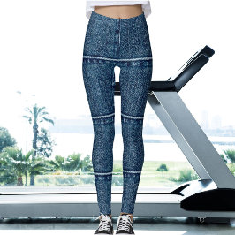 Kattmamma husdjur älskare oäkta denim blå lapptäck leggings