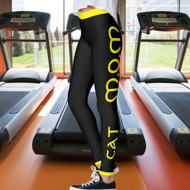Kattmamma Husdjursälskare Anpassad Svart Gul Text Leggings (Skapare uppladdad)