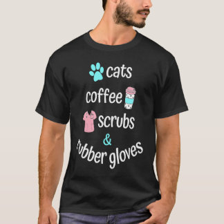 Kattmamma kaffeskrubbar och gummihandskar för sjuk t shirt