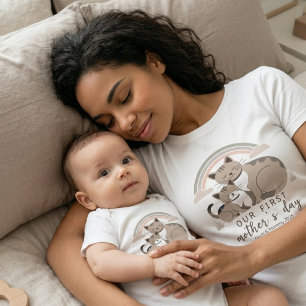 Kattmamma Kattunge Första Mors Dag Pastell Regnbåg T Shirt