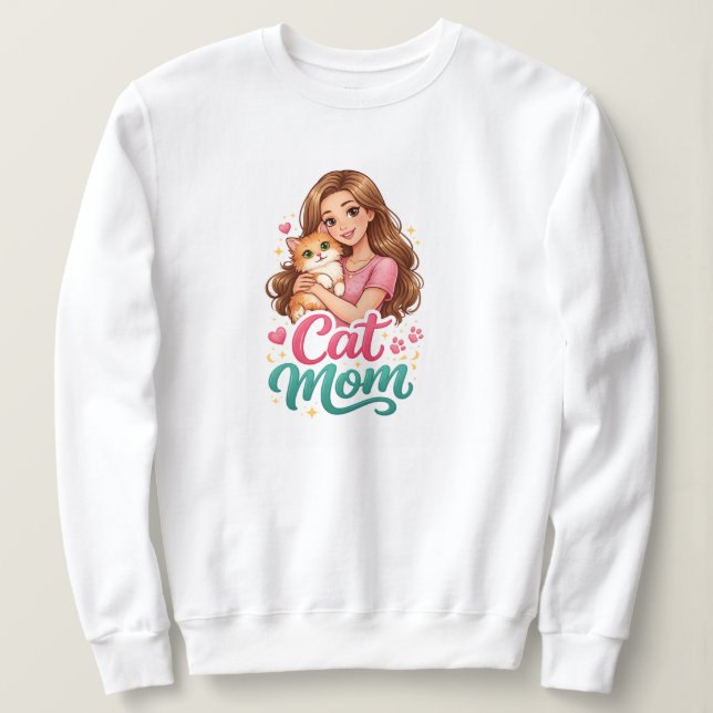 Kattmamma långärmad t-shirt – Snygg t-shirt för ka (Design framsida)