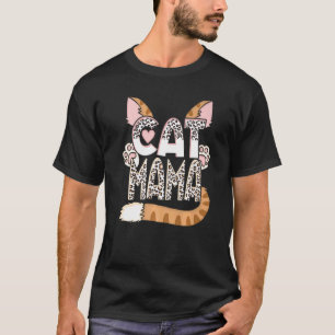 Kattmamma Leopard Mönster Liten Katt Kvinnor Flick T Shirt