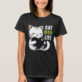 Kattmamma-liv - Söt kawaii vit katt som håller i h T Shirt