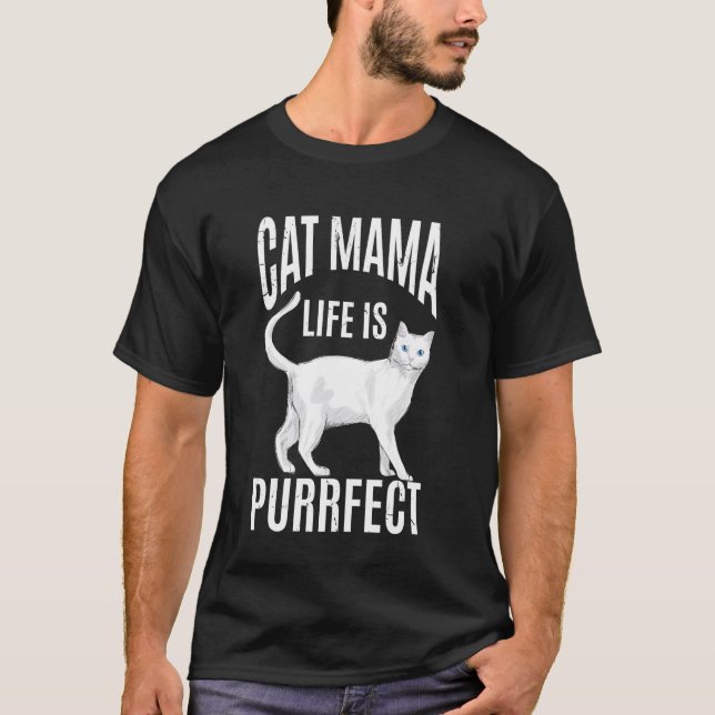 Kattmamma livet är perfekt t shirt (Framsida)