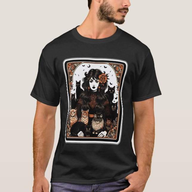 Kattmamma med måne och tarot t shirt (Framsida)