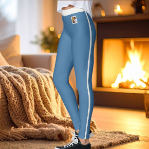 Kattmamma med personlig text, stumma blå, neutrala leggings