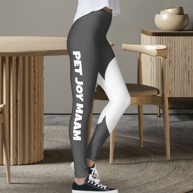 Kattmamma Namn Grå Vit Rolig Anpassad Text Leggings (Skapare uppladdad)