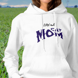 Kattmamma och LPN Svart/Blå på vit typografi T Shirt