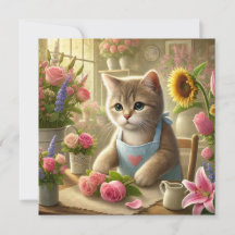 Kattmamma ordnar blommor på mors dag