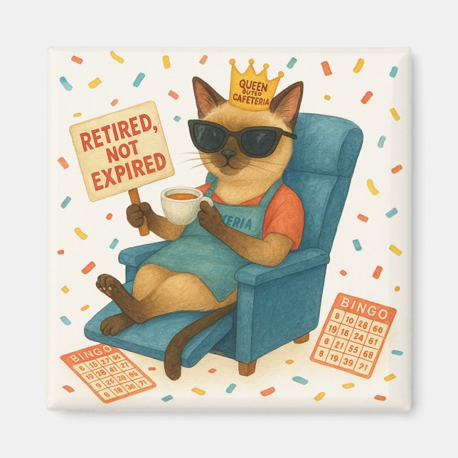 Kattmamma pension är att dricka kaffe  magnet (Framsidan)