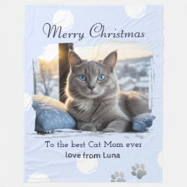 Kattmamma Personlig Djur Foto Jul Fleecefilt