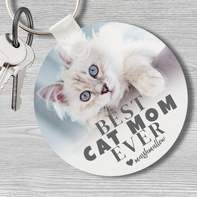 Kattmamma Personlig Djur Foto Nyckelring (Cat Mom Personalized Pet Photo Keychain)