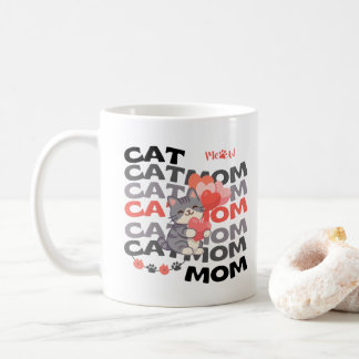 Kattmamma present Söta valphjärtan Anpassat namn Kaffemugg