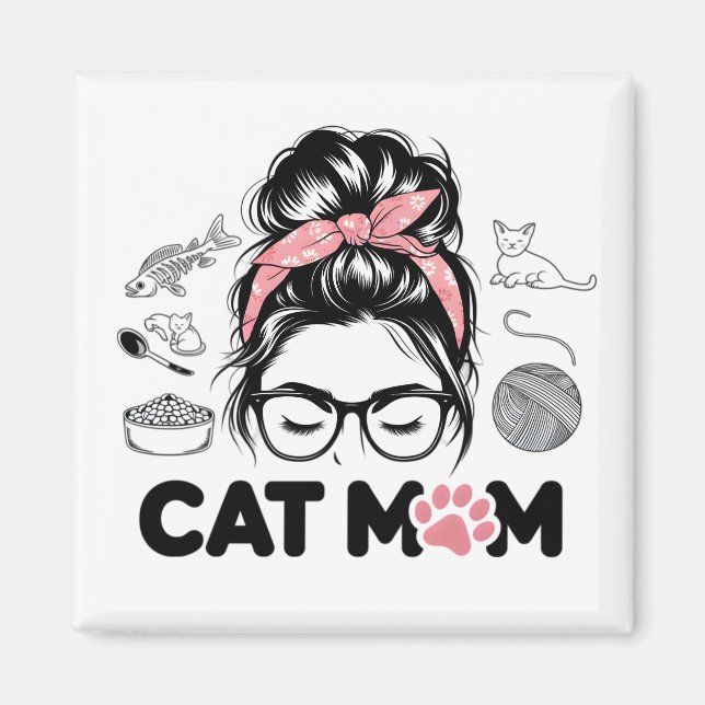 "Kattmamma" Rolig Söt Kattälskare Kvinnor Magnet (Framsidan)