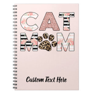 Kattmamma rosa blommig och leopardmönstrad tass anteckningsbok