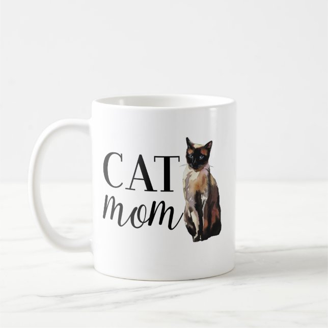 Kattmamma siameser katt kaffemugg (Vänster)