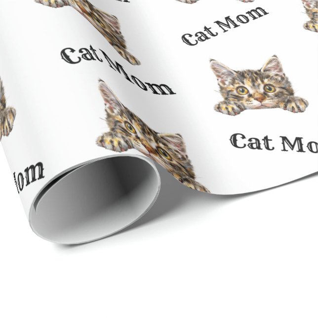 Kattmamma som tittar Kurilian Bobtail Upprepad Mön Presentpapper (Rullad Hörn)