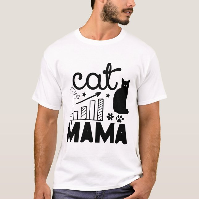 Kattmamma – Söt katt Siluett & Klotterstil T Shirt (Framsida)