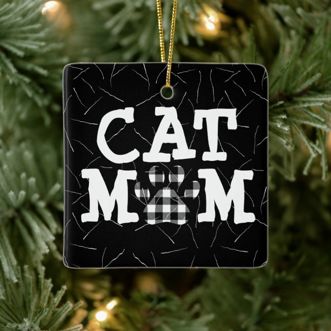 Kattmamma Tåavtryck med katt hår Julgransprydnad Keramik (Träd)
