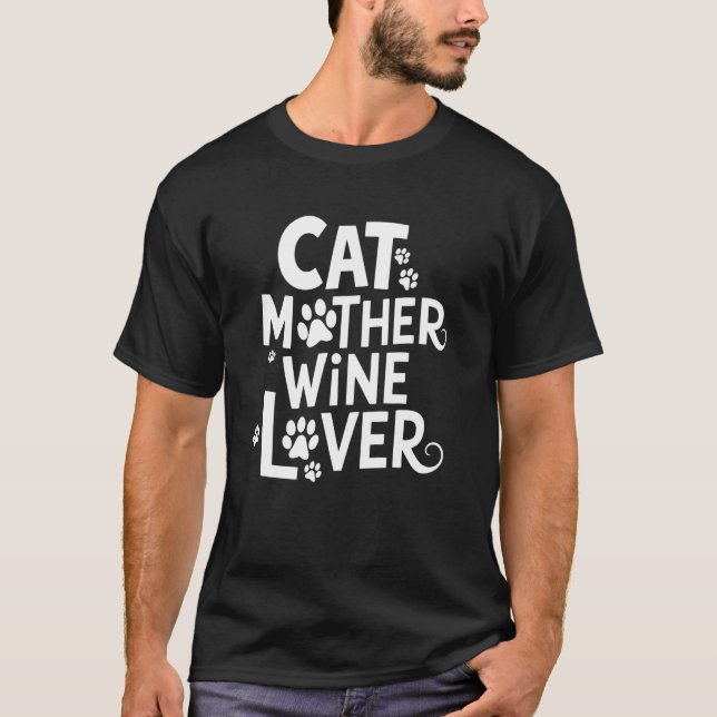Kattmamma vinälskare t shirt (Framsida)