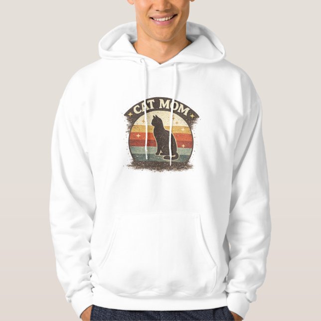 Kattmamma Vintage Retro Solnedgång Design Hoodie (Framsida)