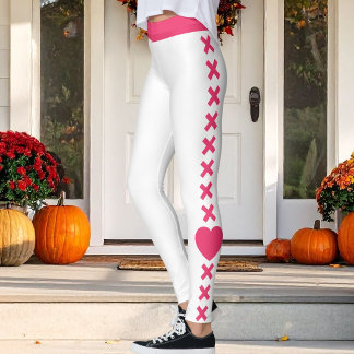 Kattmamma vit röd-rosa mönster jul kärlek leggings